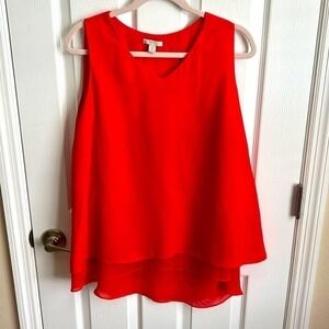 est. 1946 Orangey Red Sleeveless Blouse Double Layer‎ V-Neck Tank Top Size M